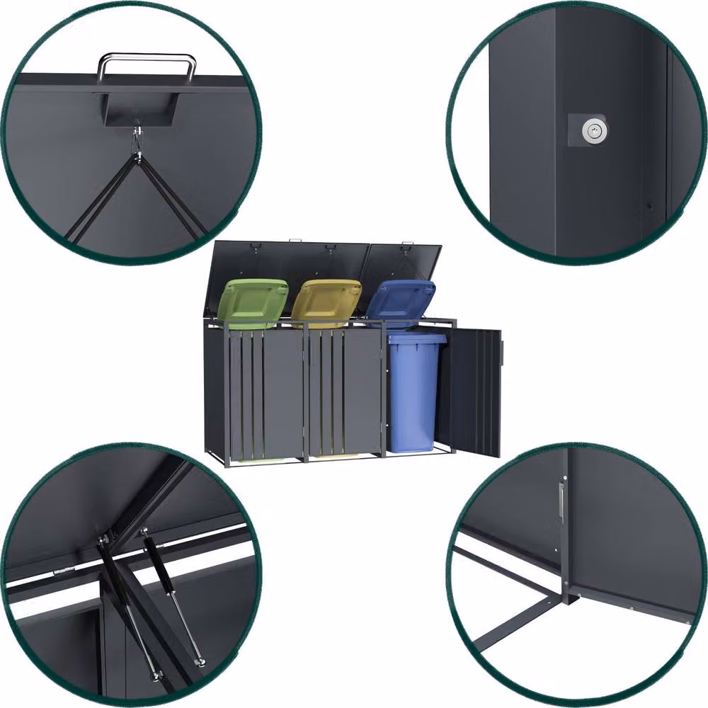 Phoenix Safe Company Anthracite Triple Wheelie Bin Store for 3 x 240L Bins, Soft Close Metal Storage, W/D/H: 80 x 116 x 80 cm – 2