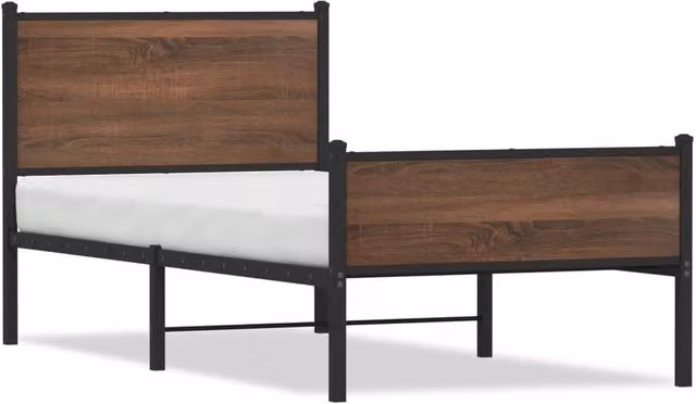 Berkfield Home Metal Bed Frame in Brown Oak, W/D/H: 90 x 190 cm Single – 1