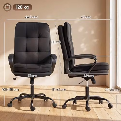 HOMCOM Black Fabric Task Chair with Armrests and Swivel Castors for Home Office – 3