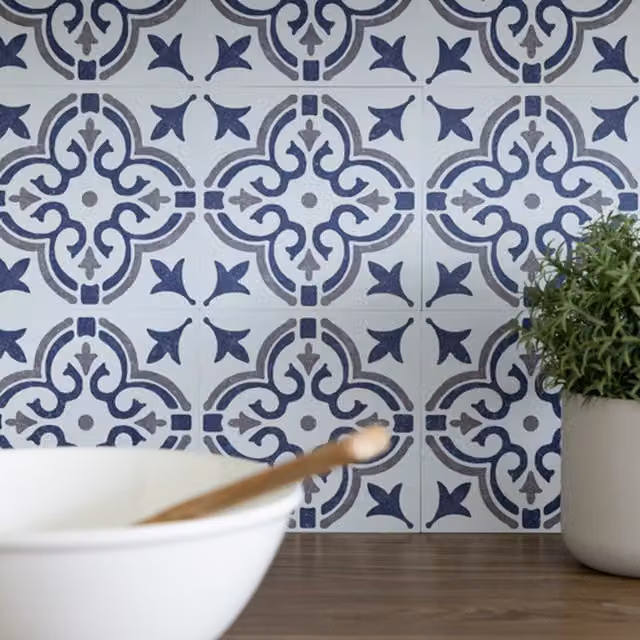 d-c-fix Jamila Blue Self-Adhesive Plain Wall Tiles for Kitchen and Bathroom, 6 Tiles