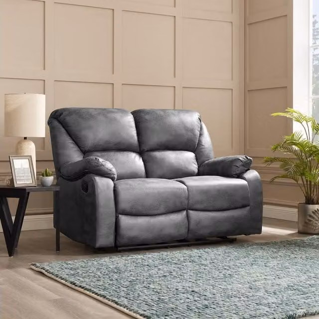 Home Detail Enoch 2 Seater Manual Recliner Sofa in Grey Faux Leather with Sleeping Function