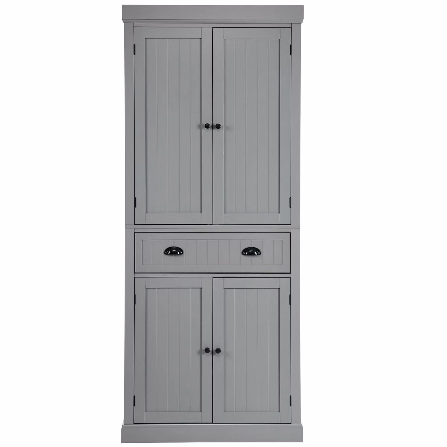 Gymax Grey Wood Tall Freestanding Pantry Cupboard with 2 Hinged Doors and Internal Shelves, Height: 182.88 cm – 2