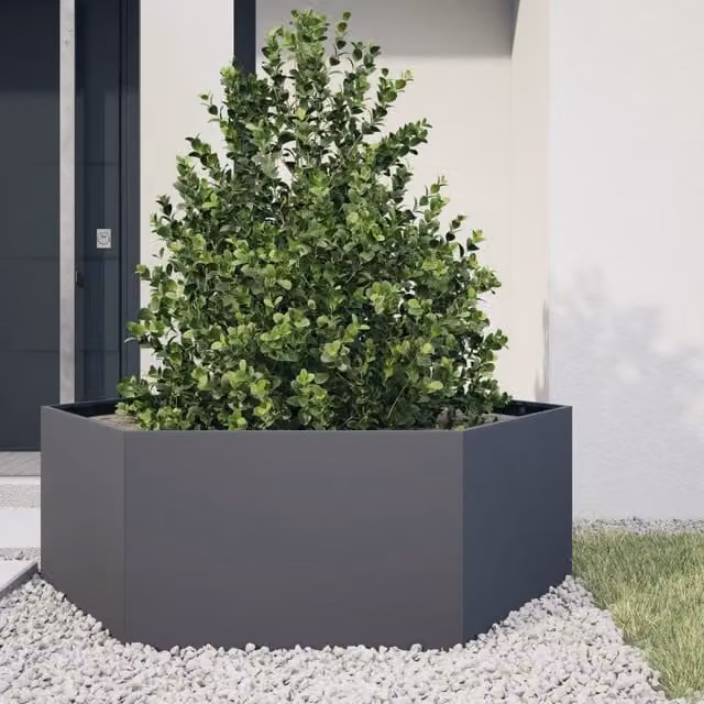 Berkfield Home Garden Anthracite Hexagon Steel Planter in Black, W: 138 cm, D: 120 cm, H: 45 cm – 1