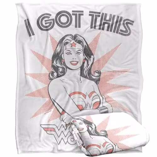 Warner Bros. Justice League Wonder Woman I Got This Super Soft Fleece Throw Blanket, Multicolour, W: 127.0 cm x D: 152.4 cm x H: 1.0 cm
