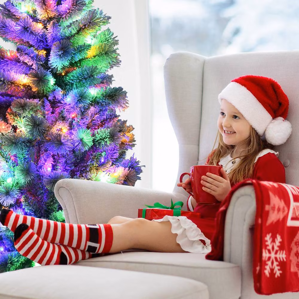 Gymax 185 cm Illuminated Green Christmas Tree with Multicolour Snowflakes – 6