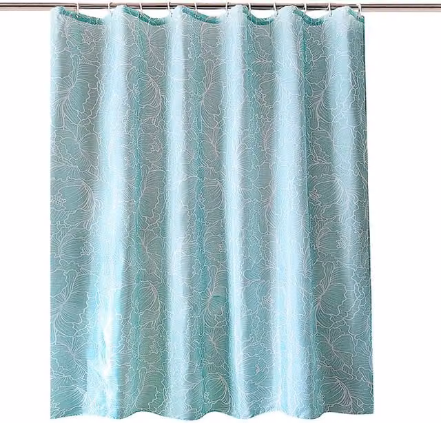 Neel Blue Floral Design Polyester Shower Curtain in Light Blue, Water Resistant and Mould Resistant, W/D/H: 180 x 200 cm