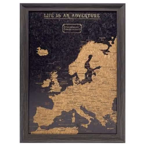 Splosh Small Europe Map Pin Board with Black Wooden Frame and 100 Pins