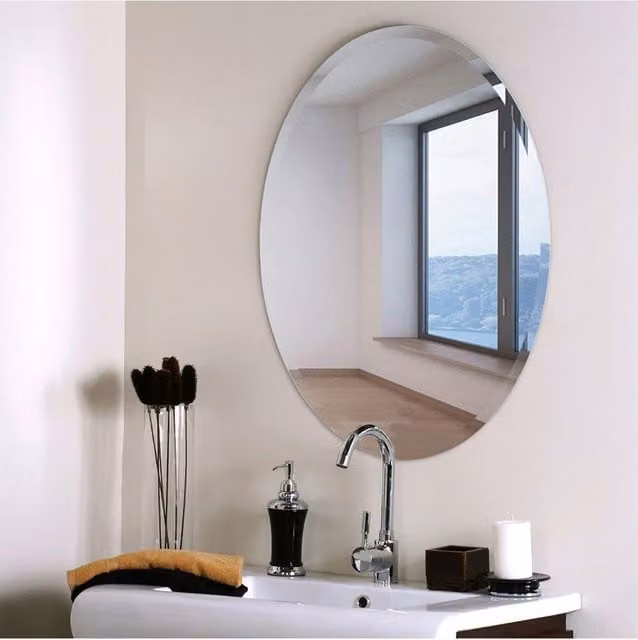 Living and Home European Style Frameless Beveled Edge Oval Bathroom Wall Mirror, W: 50 cm, H: 70 cm – 1