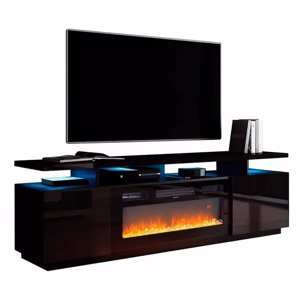 FORGEVIO Black Modern 70inch Glossy TV Stand Cabinet Unit – 3