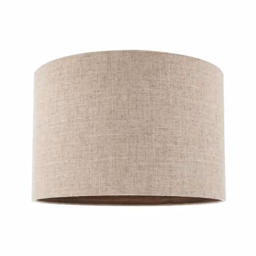 Happy Homewares Vintage Cylinder Linen Fabric Lamp Shade in Beige with Wood Effect Inner, W: 30 cm, H: 20 cm – 1