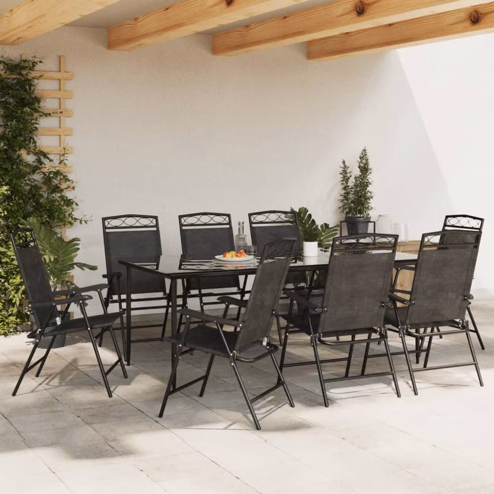 Berkfield Home Beautiful Folding Garden Chairs, 8 Piece Set in Melange Grey Steel and Textilene – 3