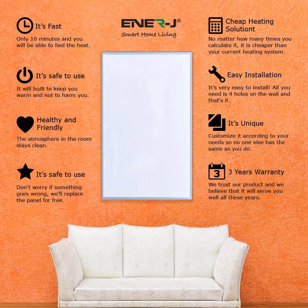 ENER-J 600W Infrared Carbon Crystal Heating Panel, White, Wall or Ceiling Mounted – 2