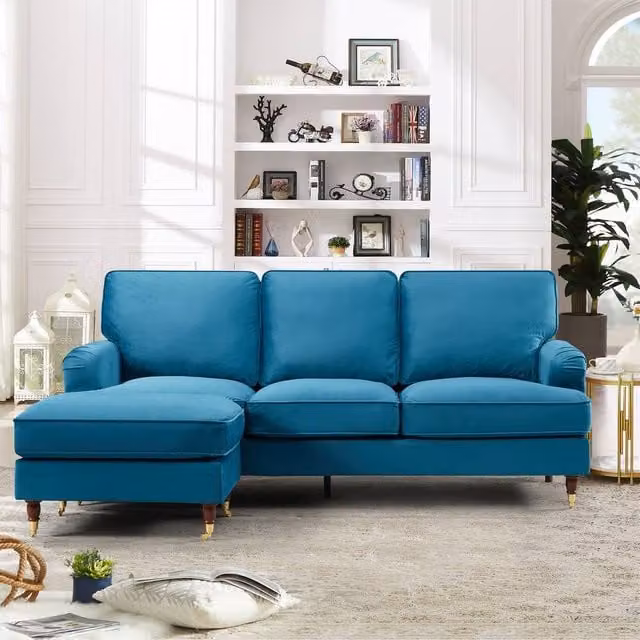 Artemis Home Woodbury Reversible Velvet Fabric Corner Sofa in Petrol Teal, Width: 218 cm