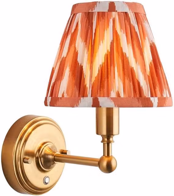 Netlighting Burley Rechargeable LED Wall Light with Orange Fabric Zigzag Shade and Brass Finish, Diameter: 16 cm