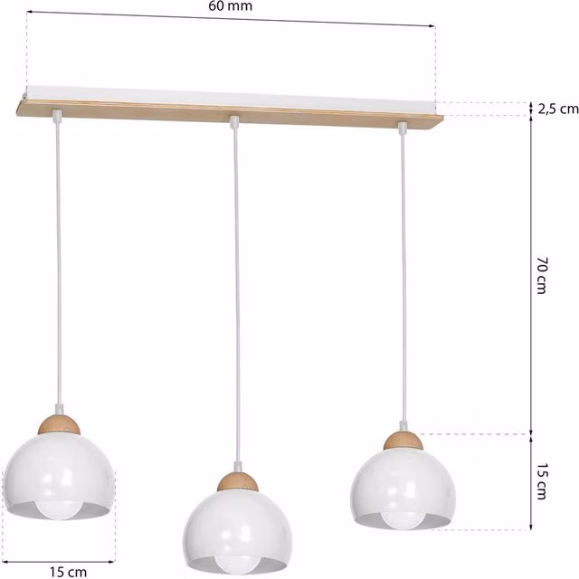 Milagro Dama White Pendant Lamp with Wood and Ceramic Details, 3 x E27