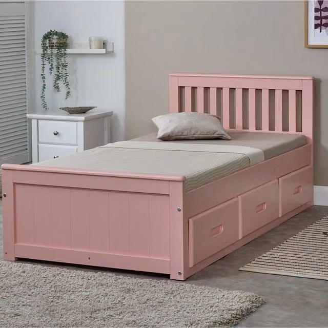 Mission TM Solid Wood Storage Bed Frame with Drawers in Pink