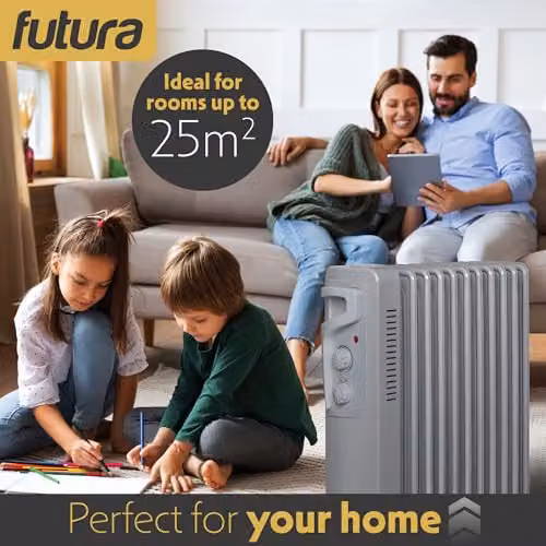 Futura 2500W Oil Filled Radiator, Portable Freestanding Electric Heater in Grey – 6