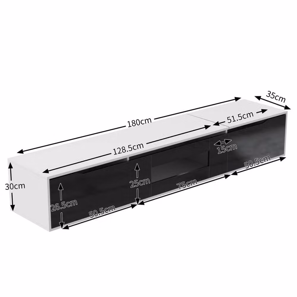 Kelvenix Modern White Glossy Floating LED TV Stand with Integrated Lighting W/D/H: 180 x 35 x 30 cm – 2
