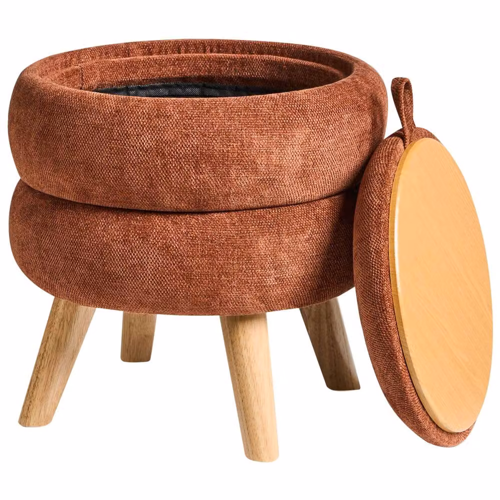 Wyld and Coco Pouffe Golden Brown Chenille Storage Stool W: 40 cm, D: 41 cm – 4