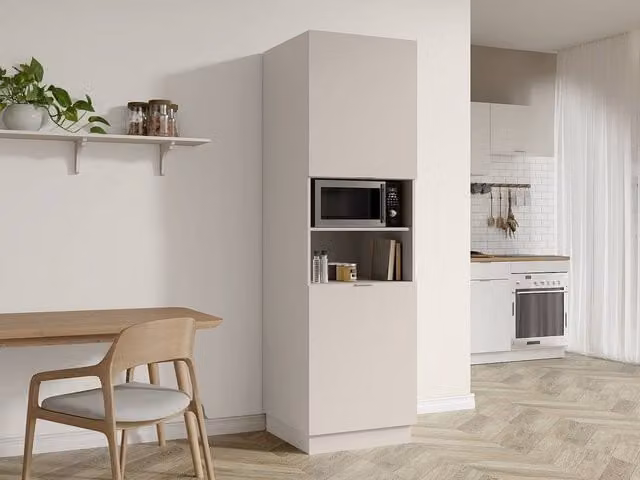 Vente-unique Carméo Modern Kitchen Tall Tower Unit in Beige with 2 Doors and 2 Open Niches – 1