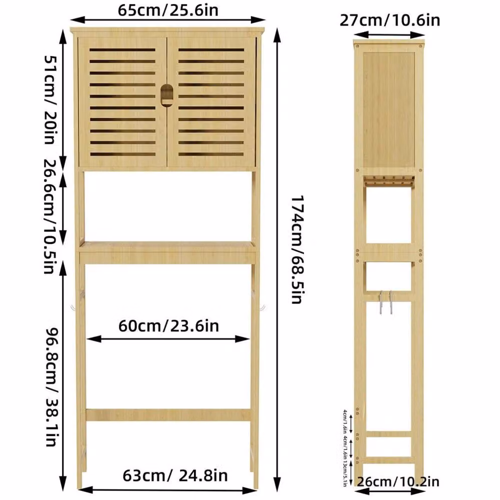 Havendro Anti-Tipping Over Toilet Storage Rack in Natural Bamboo Wood – 2