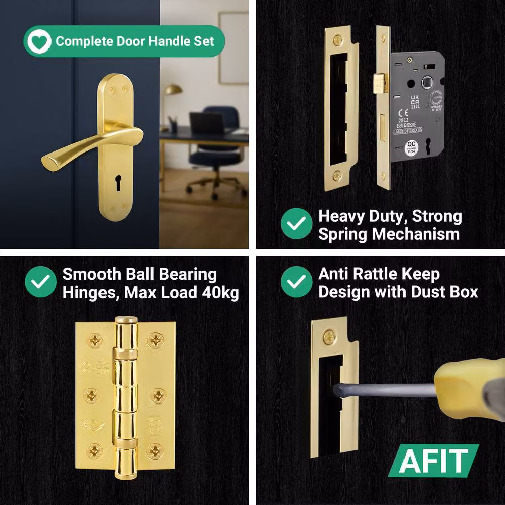 AFIT Satin Brass Twist Handle Sashlock Escutcheon and Hinges Set in Gold, W/D/H: 15 x 15 x 1.5 cm – 3