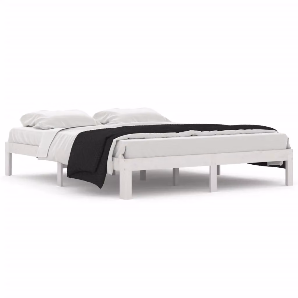 Berkfield Home White Solid Pine Wood Bed Frame W: 160 cm, D: 200 cm – 2