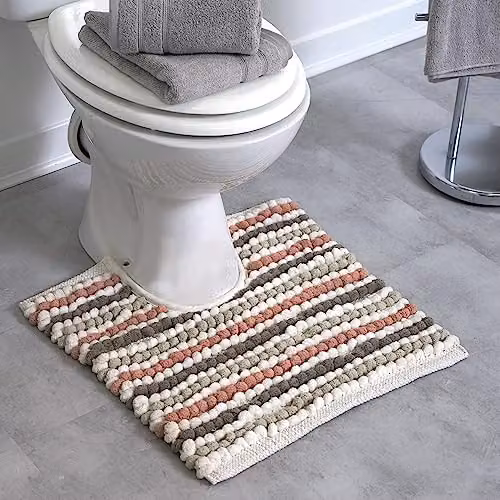 Allure Bath Fashions Striped Chunky Bobble Pedestal Mat in Pink, Grey and Multicolour, W/D/H: 50 x 50 x 2 cm – 2