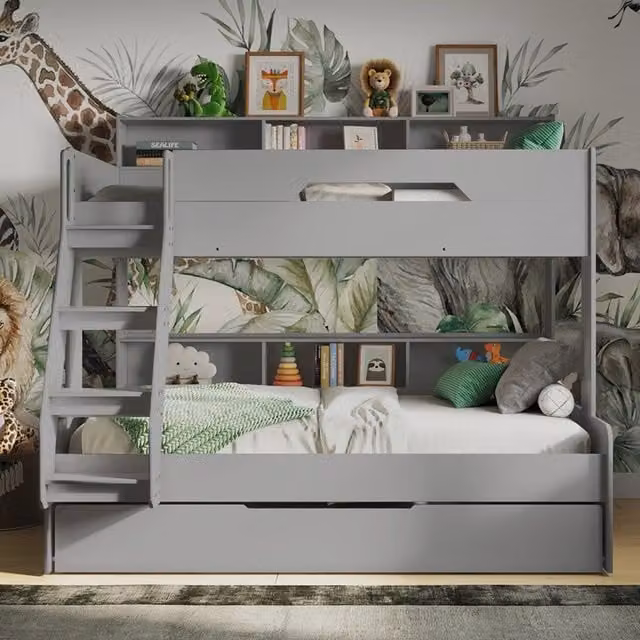 Flair Interstellar Triple Bunk Bed in Grey and White with Drawers