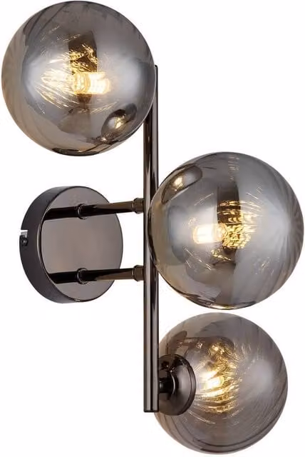 Netlighting Conor Globe Wall Lights in Grey with Smoke Glass Spheres and Gunmetal Metal Accents, 3x G9 – 1
