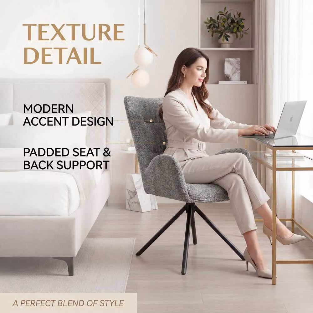 SONARA Grey Chenille 360 Degree Swivel Accent Chair with Armrests – 3