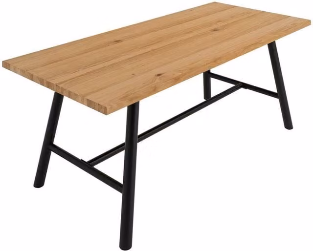 Lemon Pavilion Furniture Louie Indoor Dining Table in Light Brown Wood and Metal, W/D/H: 200 x 89 x 76 cm