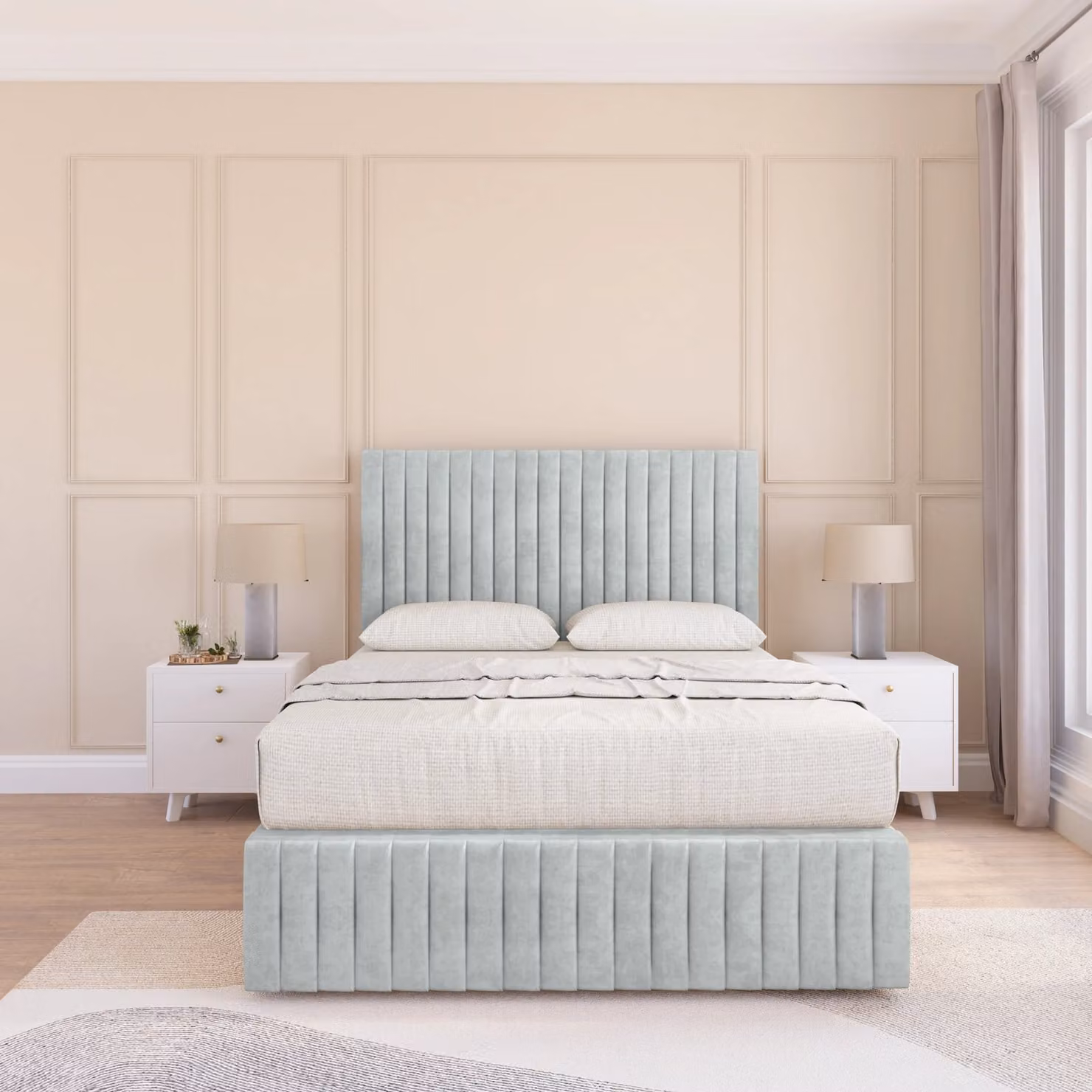 Sloomy Madison Divan Bed Base in Silver Velvet, Super King, W: 200 cm x D: 200 cm