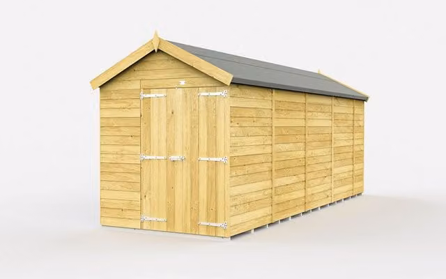 Buttercup Farm Apex Wooden Shed with Double Doors in Brown, W214 x D503 x H217 cm – 1