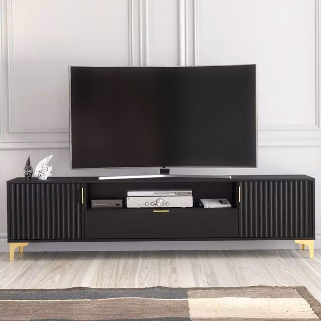 Creative Furniture Tide Crest Modern Geometric TV Unit in Black and Gold, W: 200 cm – 1