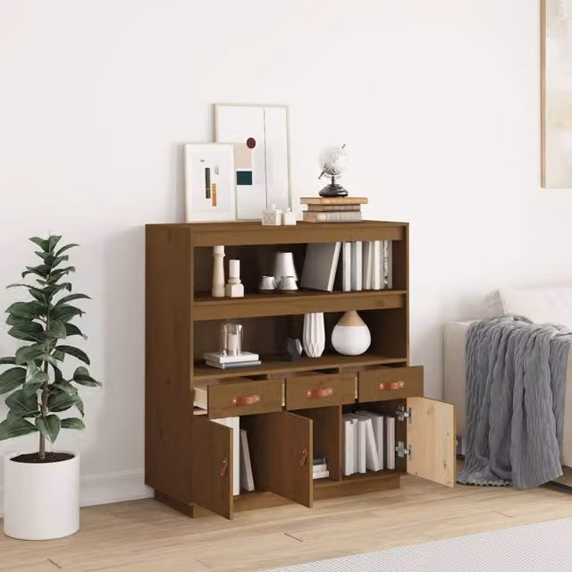 Berkfield Home Highboard in Honey Brown Solid Pine Wood, W/D/H: 100 x 40 x 108.5 cm – 1