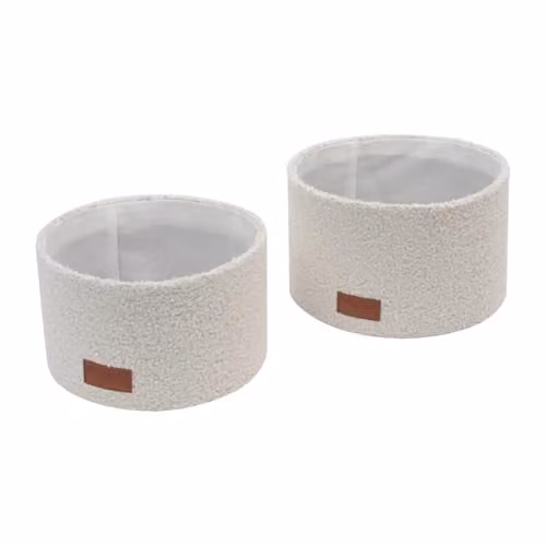 JVL Shiro Set of 2 White Boucle Fabric Round Storage Baskets