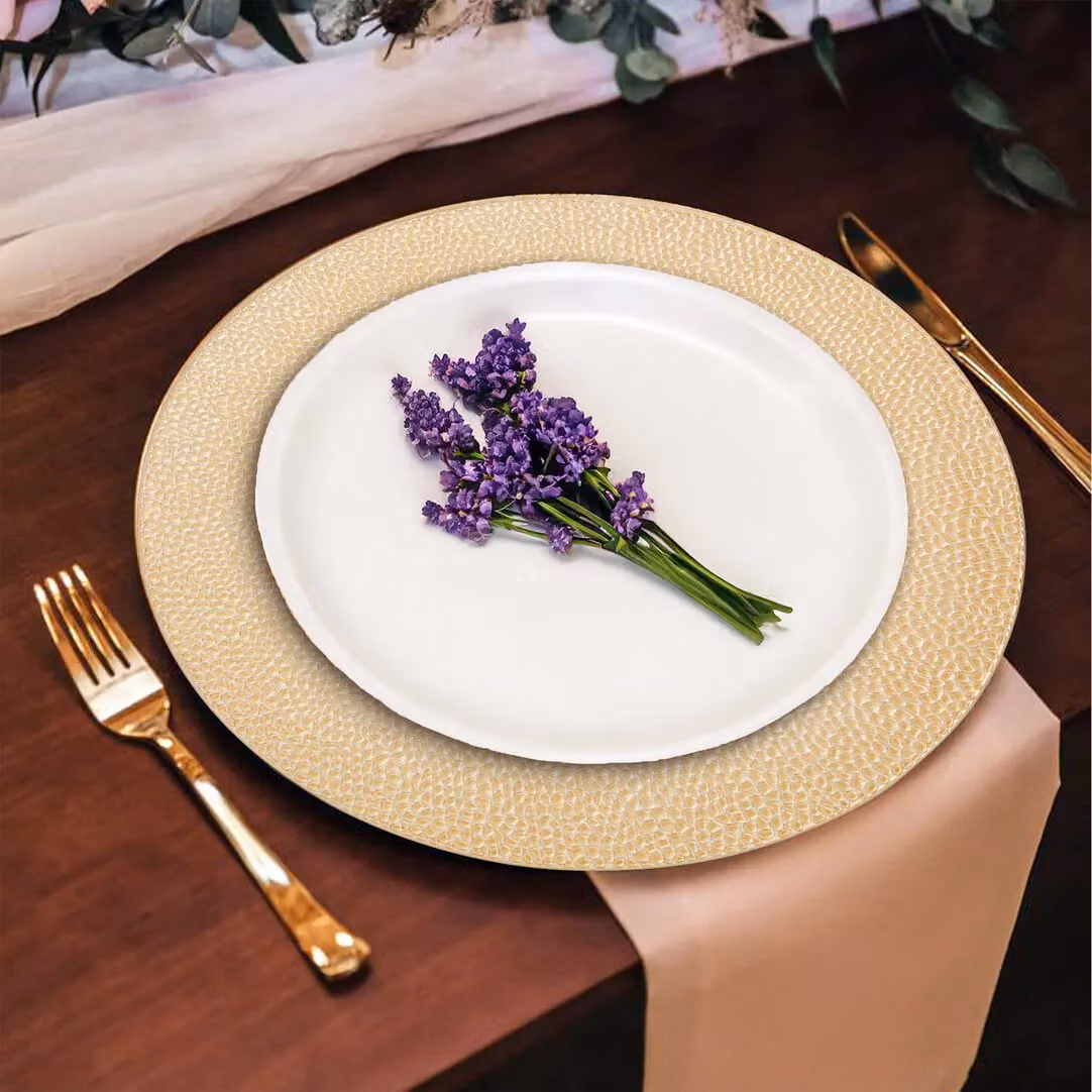 Orsina Set of Four Gold Finish Pebble Effect Charger Plates, Diameter: 33 cm – 2