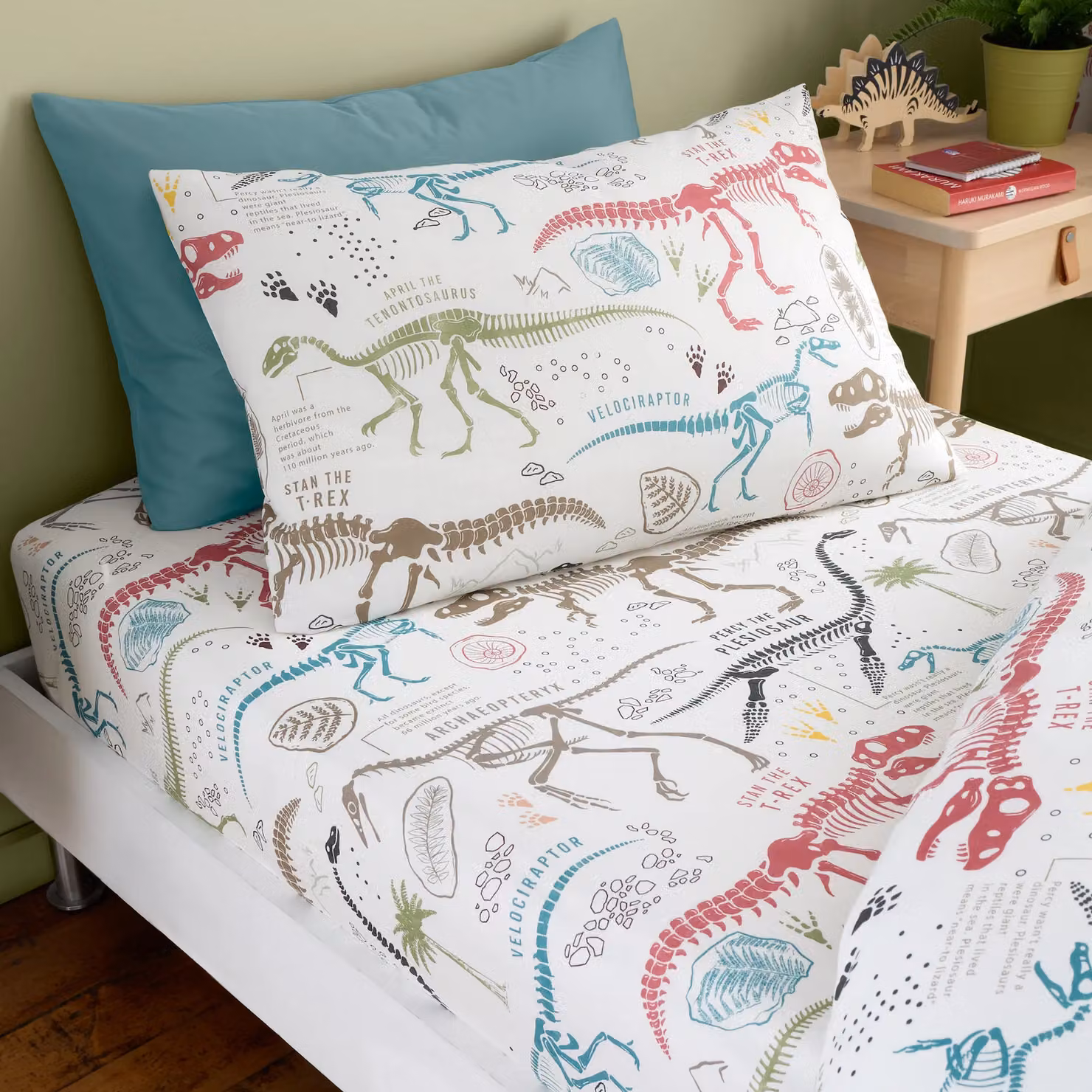 Happy Linen Company Dino Explorer Dinosaur T-Rex Reversible Duvet Cover and Pillowcase Set, Multicolour, W: 140 cm, H: 200 cm – 2