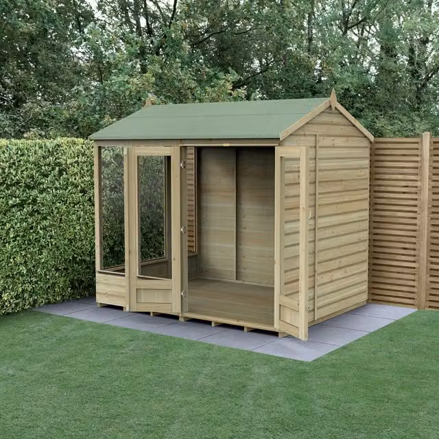 Beckwood Reverse Apex Summerhouse in Brown with Base, W: 243.84 cm, D: 182.88 cm, H: 182.88 cm