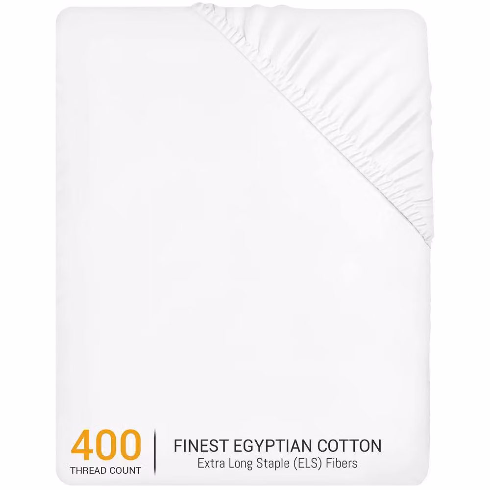 Pamposh White Cotton Mako Satin Extra Deep Fitted Sheet, W/D/H: 200 x 200 x 35 cm – 2