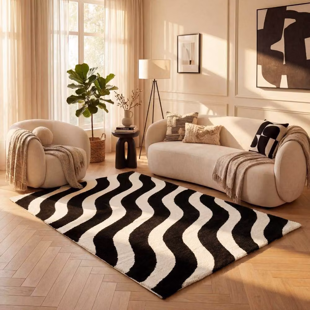 THE RUGS Joli Wavy Soft and Dense Pile Rectangular Rug in Black, W: 200 cm, D: 290 cm – 8