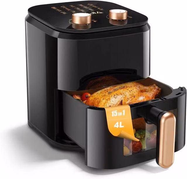 EONLION 4L Small Manual Air Fryer with Rapid Hot Air Circulation in Black