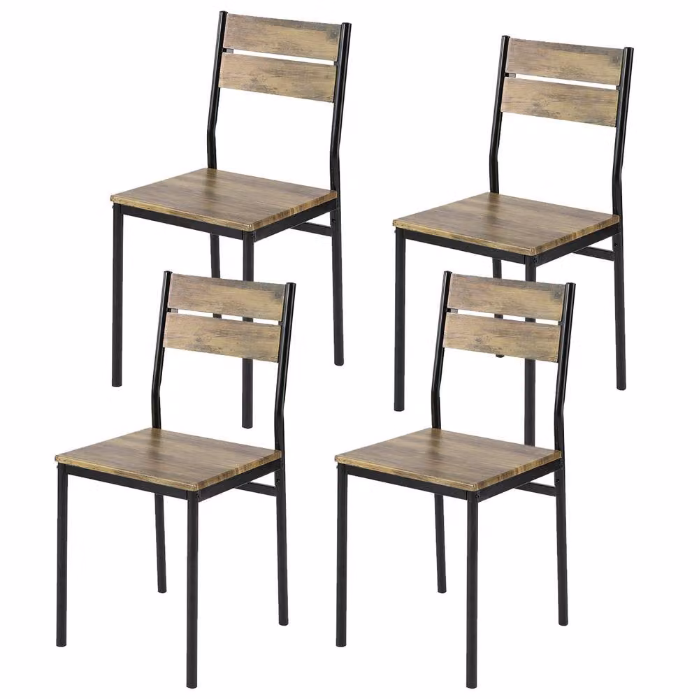 SoBuy Industrial Dining Chair in Brown and Black with Wood and Metal Frame – 2