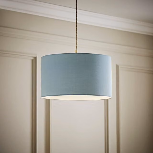 ValueLights Reni Blue Fabric Drum Ceiling Lamp Shade, Diameter: 35 cm