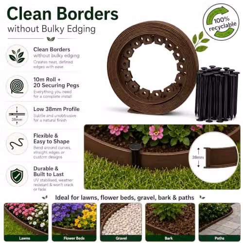 SolaDirect Brown Flexible Plastic Lawn Edging Border for Ornamental Gardens, Height: 3.8 cm, Length: 10 m – 4