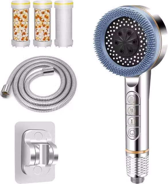 KORVIXA High Pressure Bath Shower Head with 4 Modes and Filter in Silver