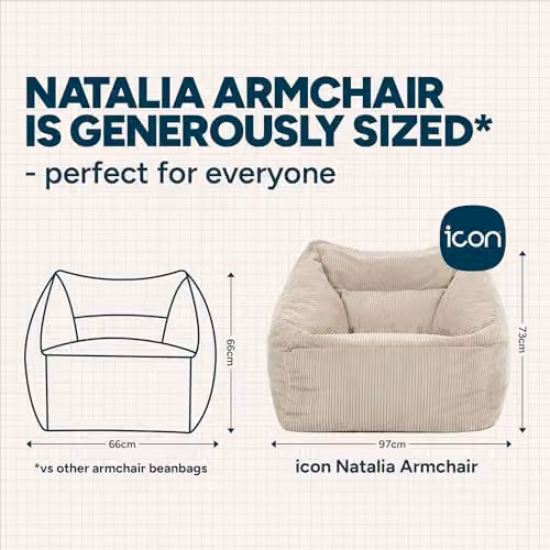 icon Natalia Cord Bean Bag Chair and Footstool Bundle in Beige – 5