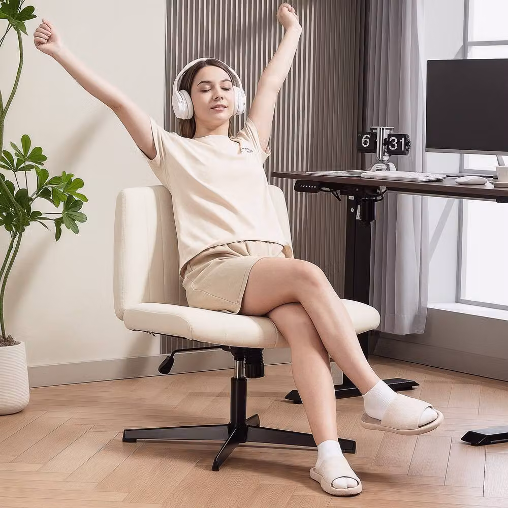 STILVORA Swivel Task Chair in Beige Fabric with Height and Weight Adjustment – 4