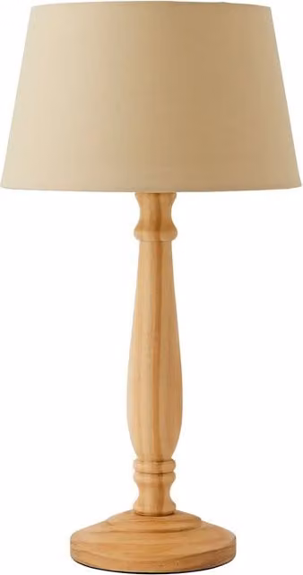 ValueLights Victoria Wood Table Lamp with Beige Fabric Tapered Shade